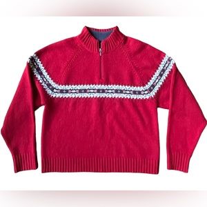 Woolrich Women’s Sweater Lambswool Red Fair Isle Nordic Ski Snowflake Size M